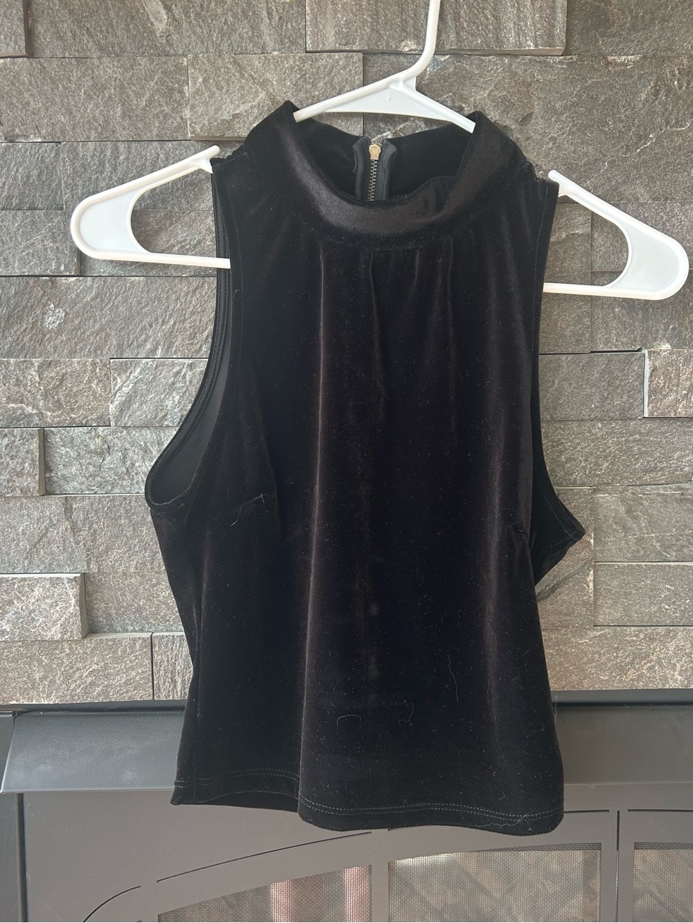 ASTR The Label Black Velvet Mock Neck Sleeveless Top